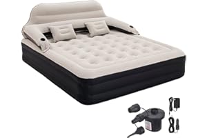 King Size Air Mattress Inflatable Bed with Pump and Headboard,Blow Up Mattress for Bedroom Overnight