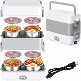 2L Electric Lunch Box Food Warmer, 200W Portable Mini Rice Cooker with 4 Stainless Steel Tiers, 2-Layer Steamer Lunch Box for Office, Travel, Dorm, Home