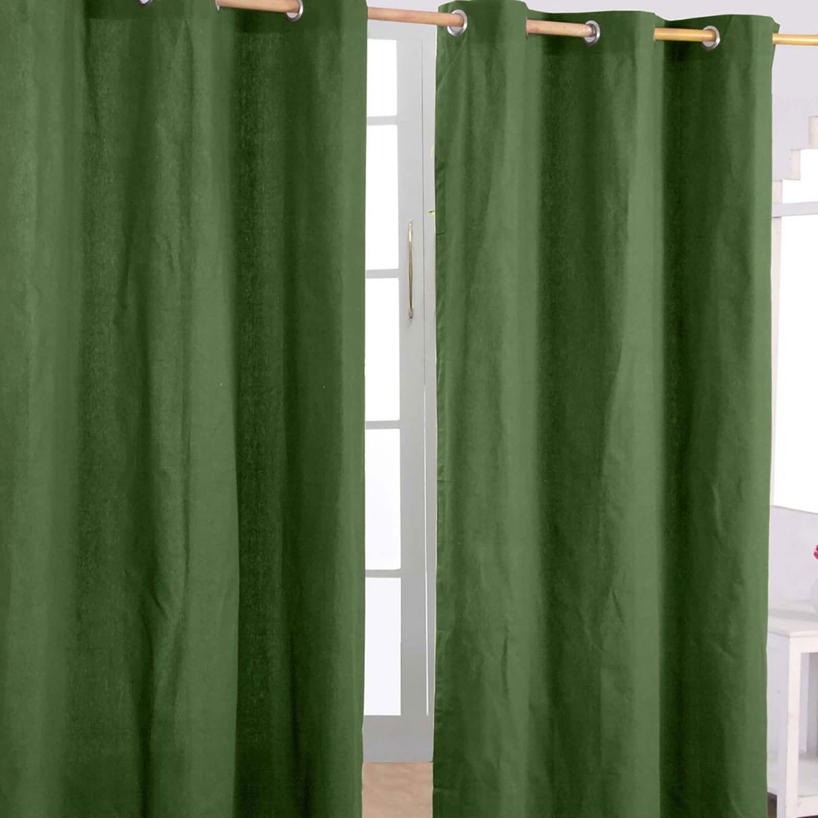 HOMESCAPES Olive Green Eyelet Curtain Pair 137cm (54") Wide x 182cm (72") Drop Plain Heavy Unlined Curtains