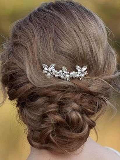 Simsly Bride Crystal Wedding Hair Comb Slides Silver Bridal
