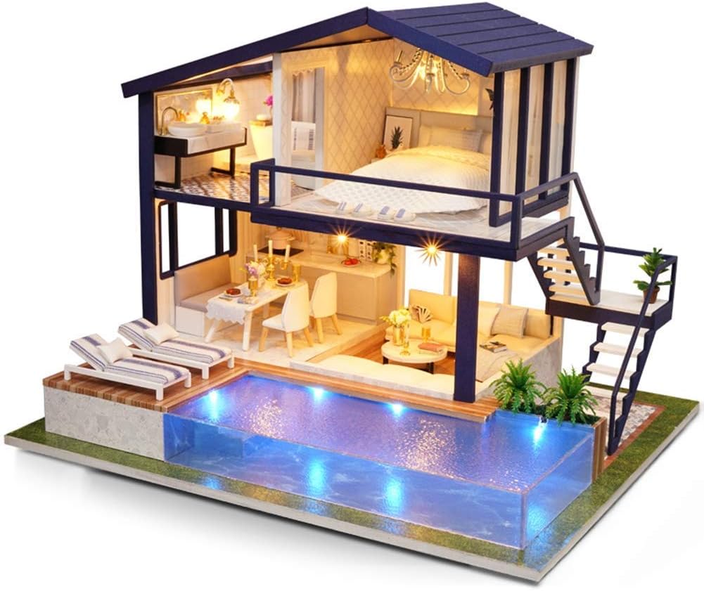 Liboyuju Doll S House Furniture Diy Hut Home Handmade Wooden Villa Model With Music Lighting Creative Dolls House Christmas Birthday Gift Amazon De Kuche Haushalt