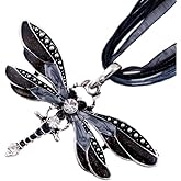 AKOAK Fashion Creative Bohemian Jewelry Ethnic Multi-layer Chain Colorful Enamel Dragonfly Pendant Necklace（Black）