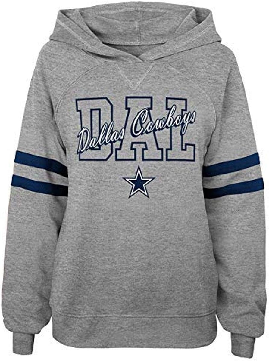 Dallas Cowboys NFL Sidelines Juniors Raglan Hoodie, Athletic Gray