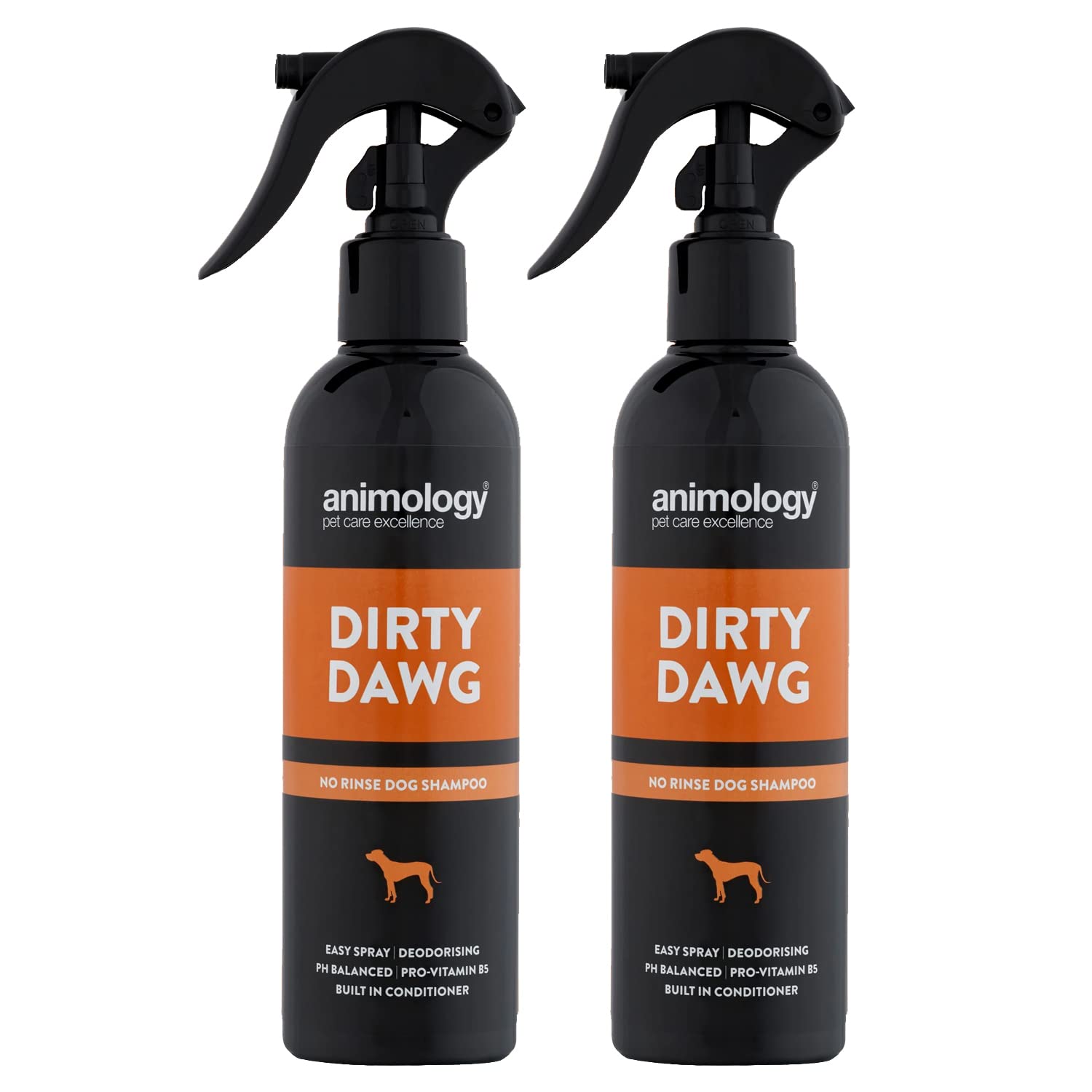Animology Dirty Dawg Pup Shampoo – No-Rinse Cleaning Shampoo for Dogs – 250 ml Pet Shampoo for Puppies – With Signature Scent, Vitamins and Conditioner – Mild, Balanced PH Formula 2 Pack