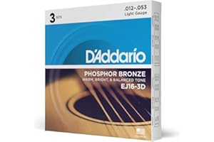 D'Addario EJ16 Phosphor Bronze Acoustic Guitars Strings 3 Pack - Light 12-53