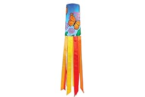 In the Breeze 5213 — Monarch Butterfly 40-inch Inspiration Windsock — Colorful Hanging Garden Décor with Embroidered Details