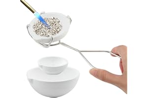 ZEENEEK 3Pcs Ceramic Quartz Crucible Dish Cup Set with Whip Tongs Handle Melting Gold Silver Copper Ceramic Crucible for Metal Jewelry Casting Refining Pot Bowl Tool