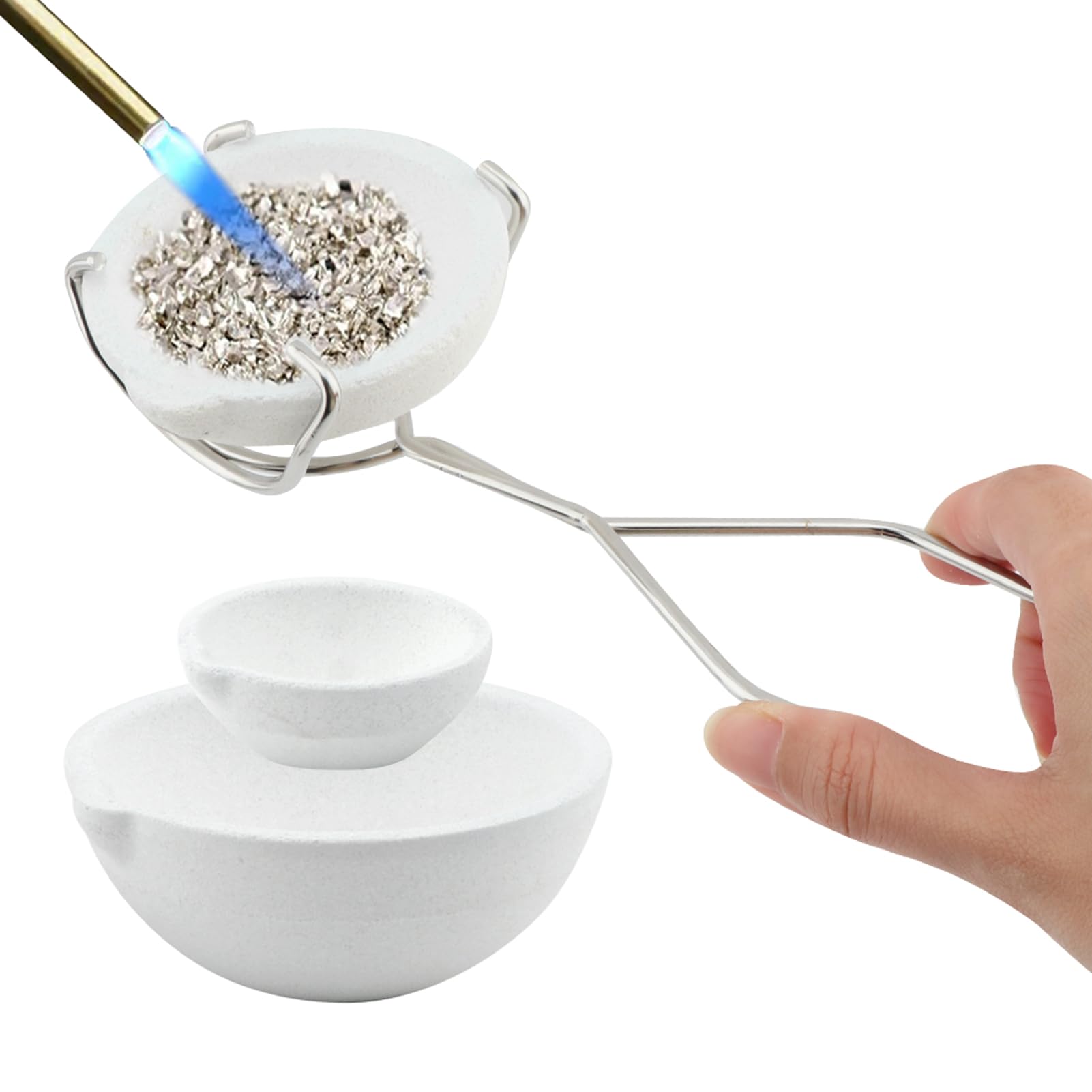 Photo 1 of 3Pcs Ceramic Quartz Crucible Dish Cup Set with Whip Tongs Handle Melting Gold Silver Copper Ceramic Crucible for Metal Jewelry Casting Refining Pot Bowl Tool