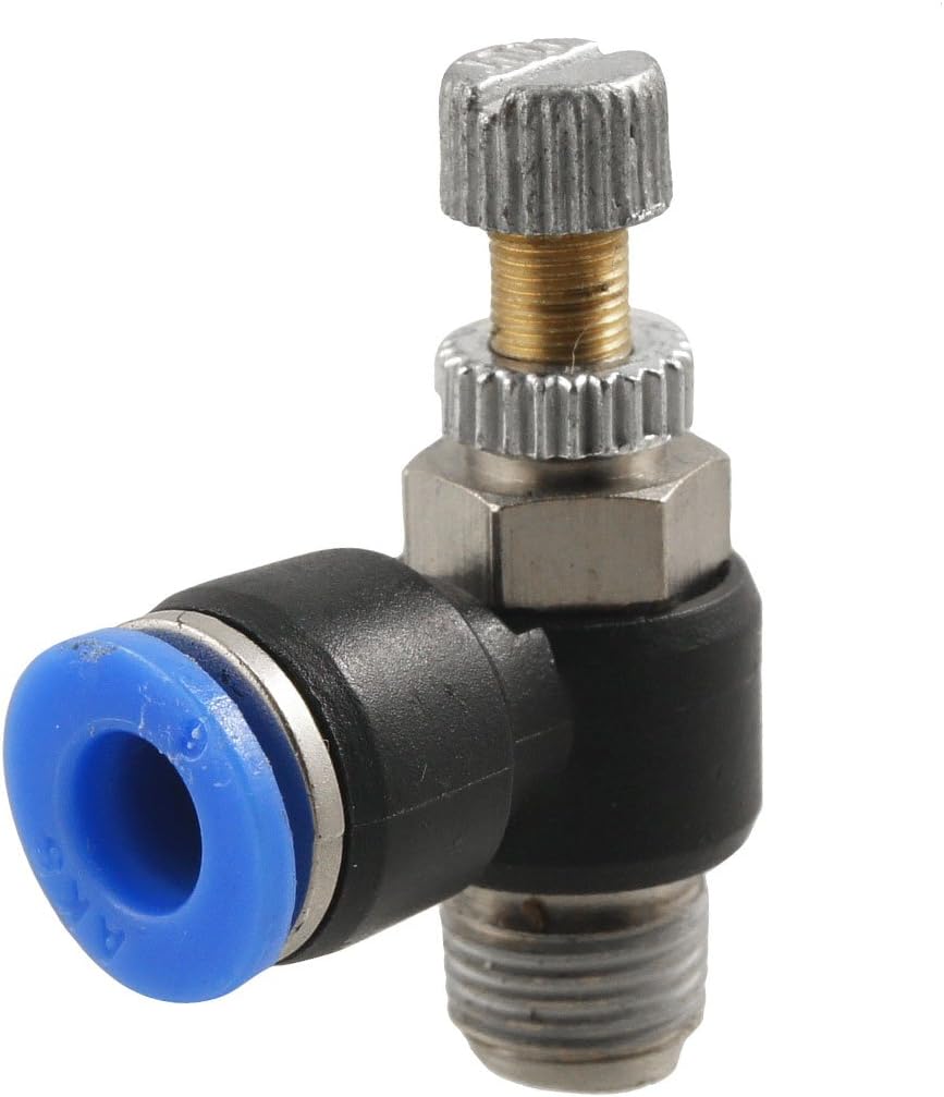 Sourcingmap Pneumatic 6mm to 1/8" PT Male Thread Touch Tube Speed Control Valve, Black, Blue