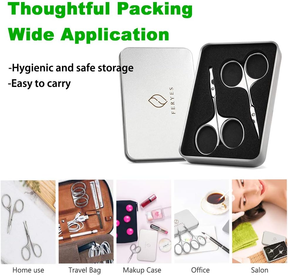 FERYES Nose/Ear Hair Scissors and Eyebrow Scissors Set, 2PCS Makeup Scissors for Facial Hair Trimming, Straight and Rouned Tip Small Grooming Scissors for Men and Women: Home Improvement