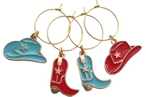 4pcs Cute Cowboy Boot and Hat Pendant Wine Charms, Blue Color, Mixed Set, Glass Marker for Party, Texas, 2cm Hoop