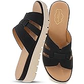 YOKI TUNSA-14 Wedge Platform Sandals - Slip On Wedge Sandals for Women with H-Band Braided Strap and Comfort Footbed, Open Toe Platform Slides - Black, Size 9