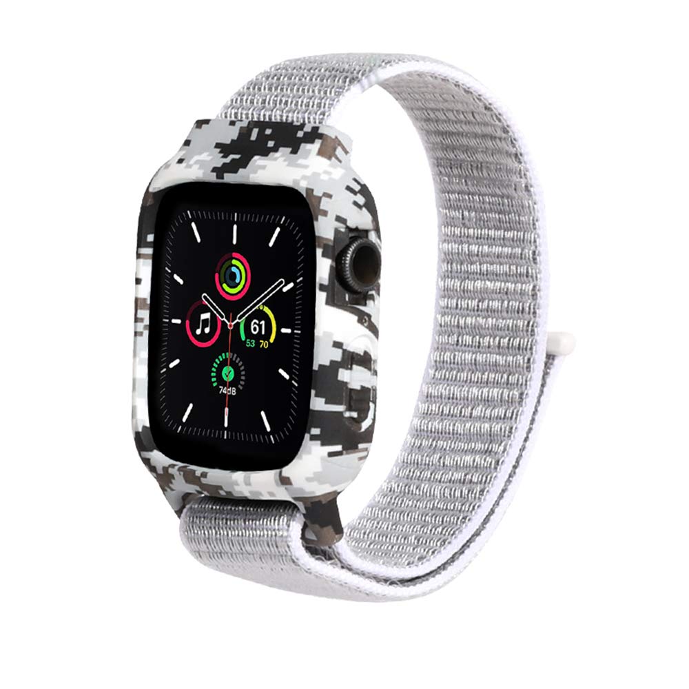 KONAFEI Compatible with Apple Watch Strap 44 mm 42 mm with Display Protective Case, Nylon Sport Loop Replacement Wristbands with Silicone Case Replacement Strap Compatible with iWatch Series 6/5/SE/4/3/2/1, 42mm/44mm,