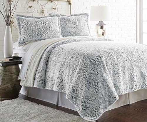 Amrapur 5FXSRTRG-GRY-KG 3 Piece Gray Faux Fur/Sherpa Comforter Set, King