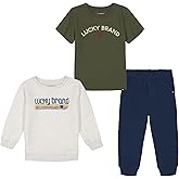 Lucky Brand boys 3pc Fleece Crewneck/Tee/Pant Set