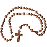 IHM Imports Sine Cera Light Jujube Wood 5 Decade Catholic Rosary, Double-sided Laser Engraved Centerpiece with Smooth 10/12mm Beads