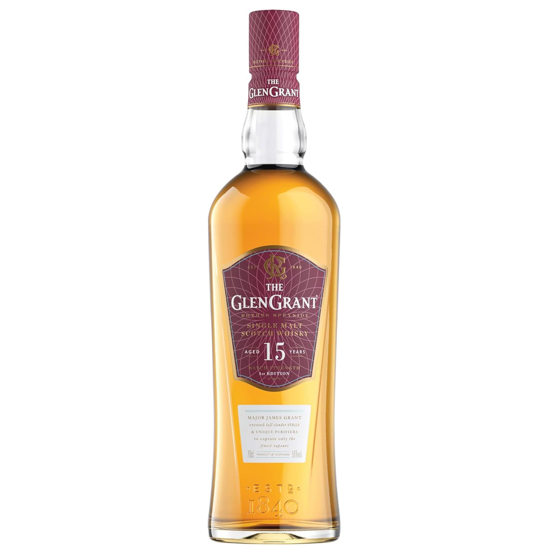Glen Grant 15 Jahre Single Malt Scotch Whisky | Reifer, hochwertiger Whisky aus Schottland | in Ex-Bourbon-Fässern gereift | in Geschenk-Karton | 50% Vol. | 1 x 0,7 l