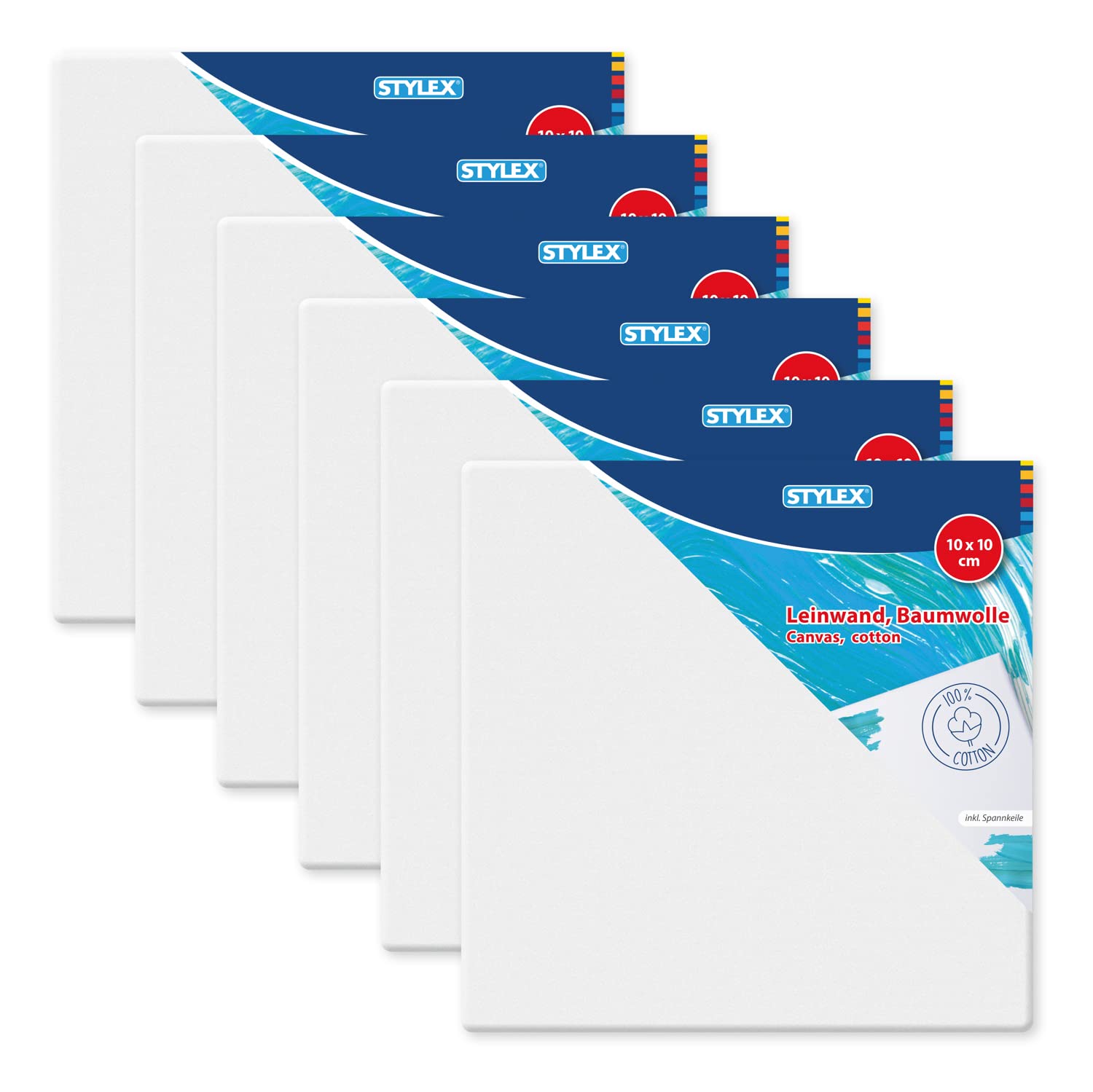 Stylex 28580-P6 Stretcher Frames 10 x 10 cm 10 x 10 cm 100% Cotton Canvas Primed Back Stapled for Oil Acrylic Tempera Paints Gouache Painting Set of 6