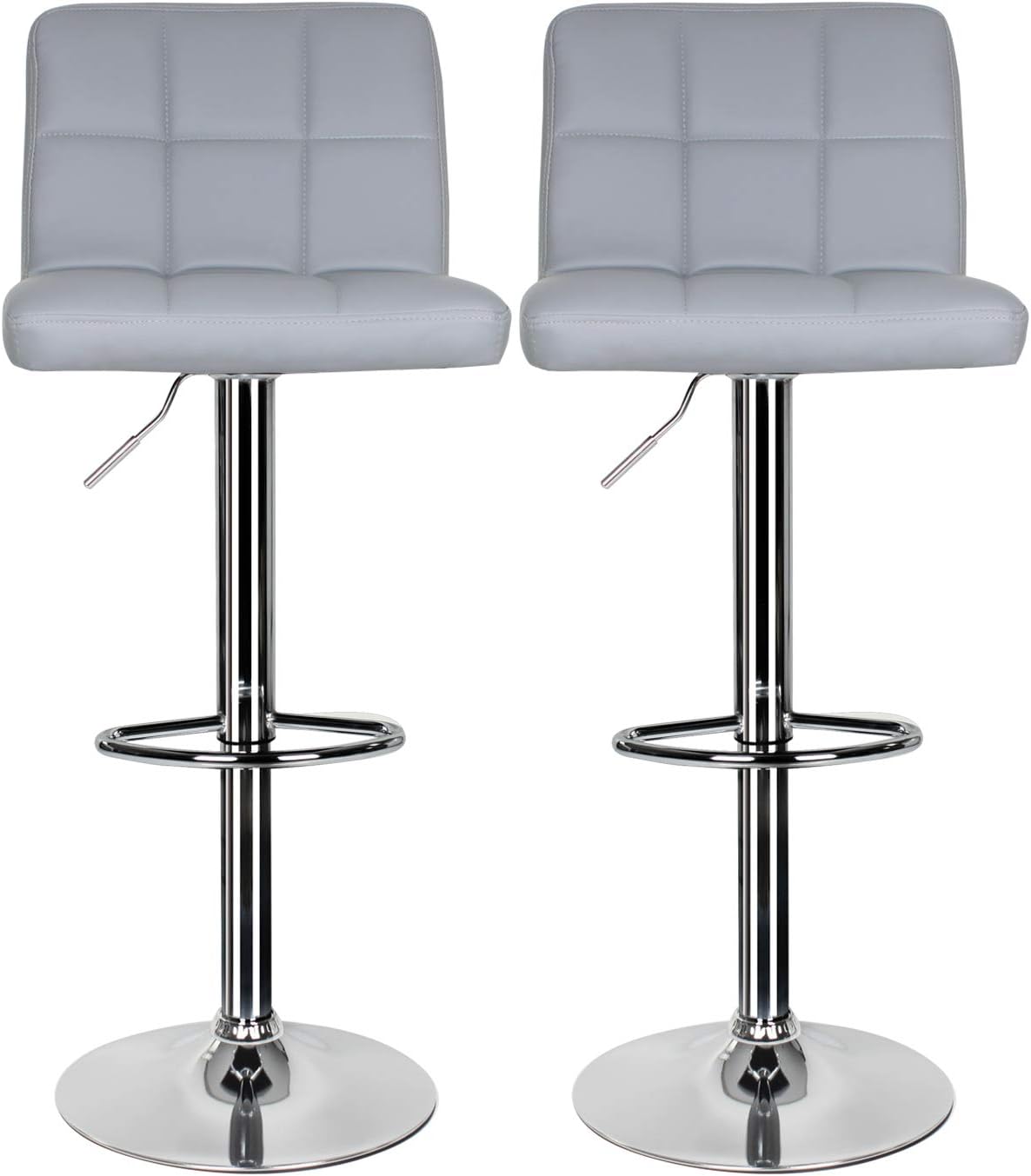 2x Barstool Kitchen Breakfast Bar Stools Chair with Backs and Footrest, Adjustable Height Swivel Faux Leather Bar Stool for Kitchen Home (Grey, No Armrest)