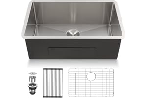 Lordear Undermount Kitchen Sinks 26 inch Stainless Steel Single Bowl Kitchen Sink Undermount 16 Gauge 10" Deep Basin 26x18 In Under Counter Sinks