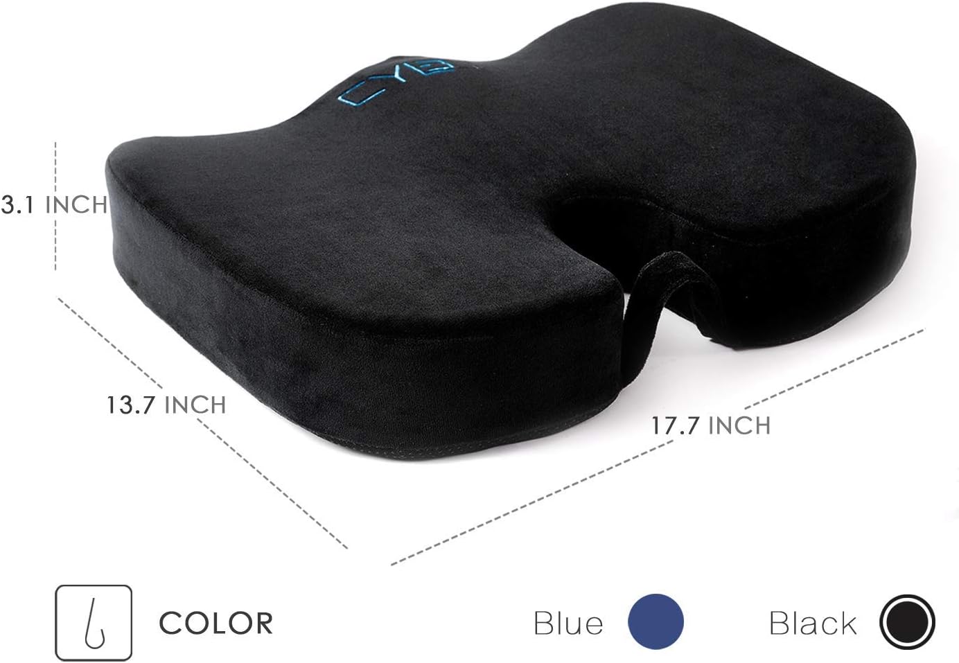 CYLEN Home-Memory Foam Bamboo Charcoal Infused Ventilated Orthopedic Seat Cushion for Car and Wheelchair - Washable & Breathable Cover (Black): Home & Kitchen