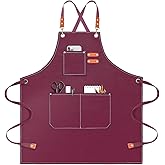 OUNLEN Chef Apron for Men Women Canvas Aprons with 3 Pockets Cross Back Resistant Work Apron for Cooking