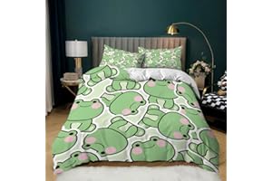 AILONEN Frog Duvet Cover Set,Cartoon Frog Bedding Set Twin Size,Comforter Cover Set for Teens Boys Kids Girls,1 Quilt Cover 2 Pillowcases 3 Piece