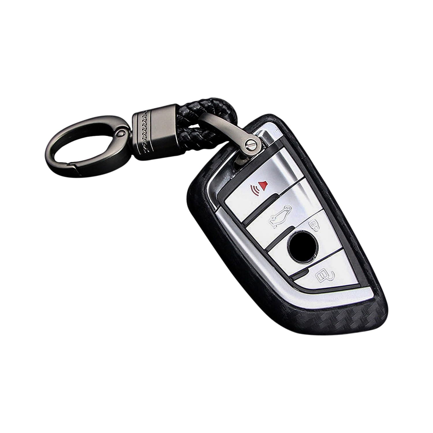 M.JVisun Soft Silicone Rubber Carbon Fiber Texture Case Protector Car Remote Key Fob Cover For BMW 2 Series 3 5 6 7 Series GT5 M4 M5 X1 X2 X3 X5 X5M X6 X6M X7 - Black - Weave Keychain