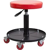Big RED Creeper Garage/Shop Seat: Heavy Duty Rolling Pneumatic Padded Adjustable Mechanic Stool with Tool Tray Storage, Red Large
