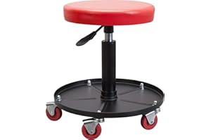 Big RED Creeper Garage/Shop Seat: Heavy Duty Rolling Pneumatic Padded Adjustable Mechanic Stool with Tool Tray Storage, Red Large