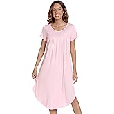 NACHILA Womens Nightgowns -Viscose Made from Bamboo,Soft Nightshirt Short Sleeve Sleepwear Pleated Sleepdress Cool Sleepshirt