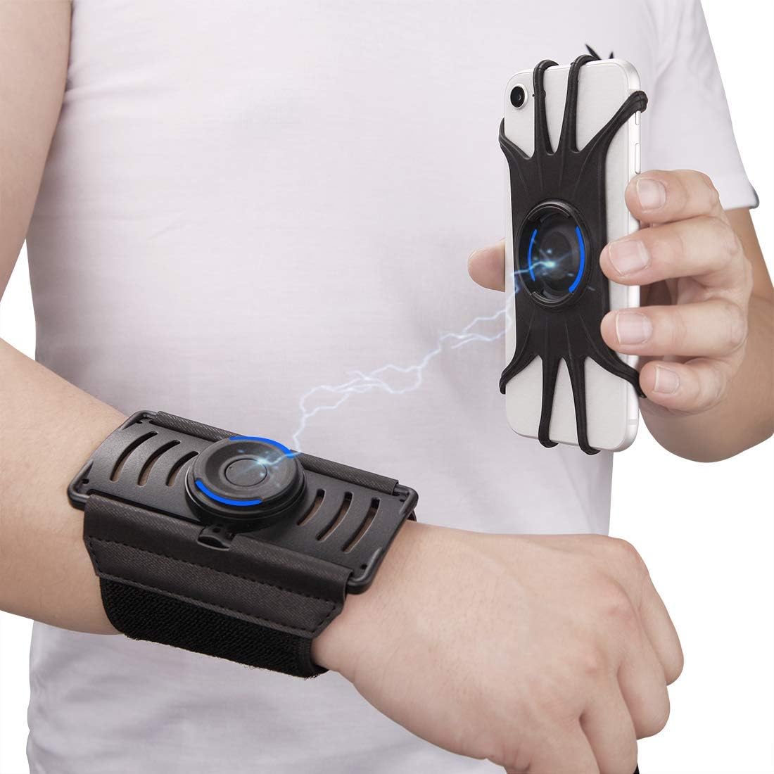 Phone Wristband, 360° Rotatable Detachable Magnetic Armband for Running, Sports Forearm Band Compatible with iPhone Xs Max/XR/X/8, Galaxy S10/S10e/S9 Plus and All 4"-6.5" Smartphone(Wristband)