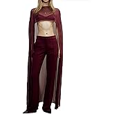 Women Chiffon Long Cape High Low Flowy Poncho Sheer Mesh Shawl and Wraps Capelets Bridal Wedding Evening