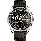 MASTOP Men’s Fashion Classic Analog Quartz Watches Black Leather Band Calendar Chronograph Waterproof Sports Wristwatch