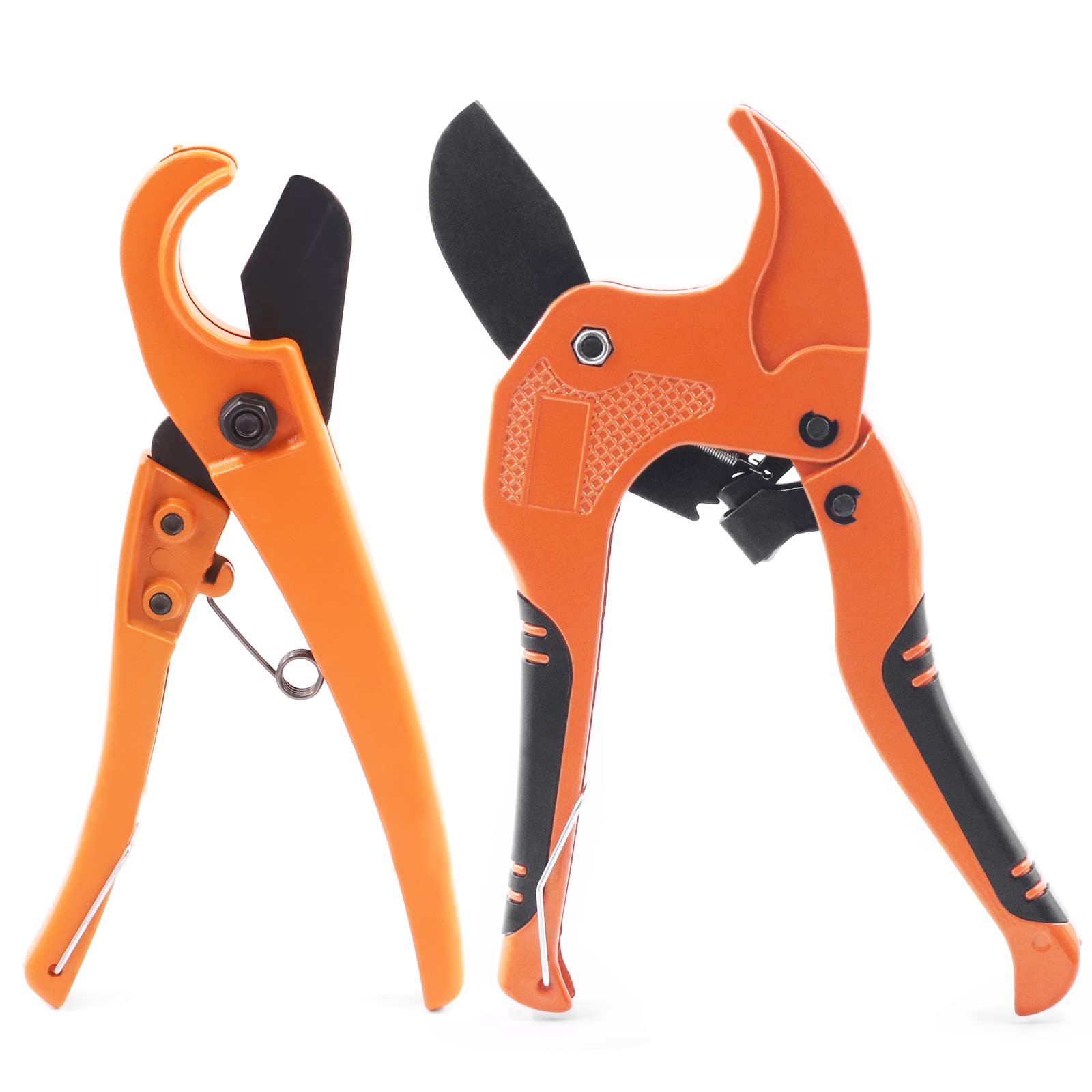 Glarks 2Pcs Ratchet-Type Pipe and Tube Cutter with PEX Straight Cut Pipe Cutter Set, One-hand Fast Cutting Pipe Tool for Cutting Up to 1-5/8" and 1-1/4" PEX, PPR, PVC, Aluminum-Plastic Hoses and Pipe