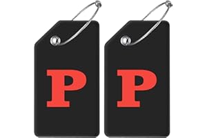 GOSTWO 2 Pack Initial Luggage Tag, Silicone Luggage Tags for Suitcases with Privacy Name Card and Metal Loop for Travel Sports(P)