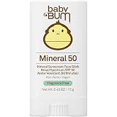 Sun Bum Baby Bum Mineral SPF 50 Sunscreen Stick - Hawaii 104 Act Compliant (Without Octinoxate &amp; Oxybenzone) - UVA/UVB Face and Body Protection - Unscented for Sensitive Skin - Travel Size - 0.45 Oz