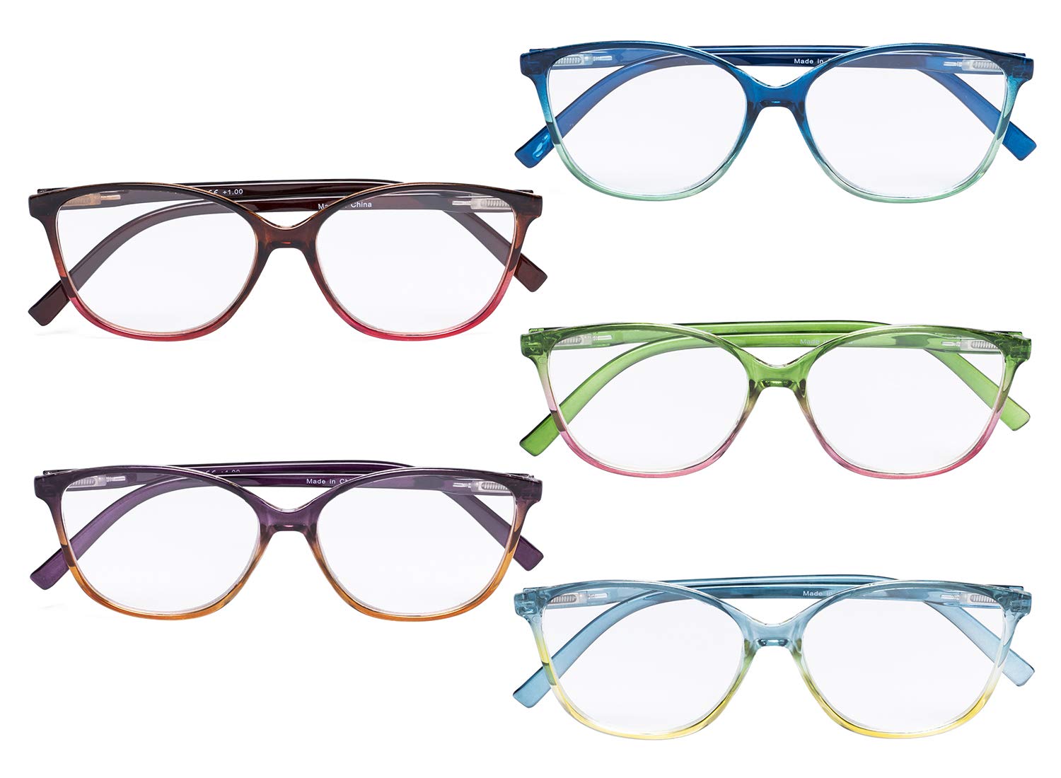 CessBlu Ladies Reading Glasses 5 Pairs Oversize Reader Eyeglasses for Women Reading Cat-eye Design with Spring Hinge +3.0