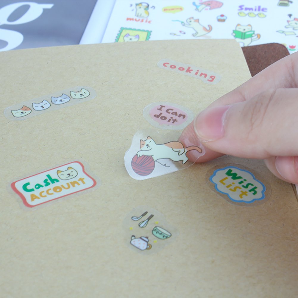 Jespekerere Cute Stickers Cartoon Cat DIY Album Daily Planner Diary Scrapbook Mobile Phone Decorative Stickers 6 Pieces Kids Children Toys