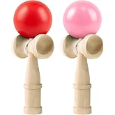 Sghgcvjjf Kendama Toy Wooden Catch Ball Skill Game 2-Pack, Red and Pink | Solid wood skill toy for kids, adults, parent-child play, hand-eye coordination, outdoor, school, party games, gifts
