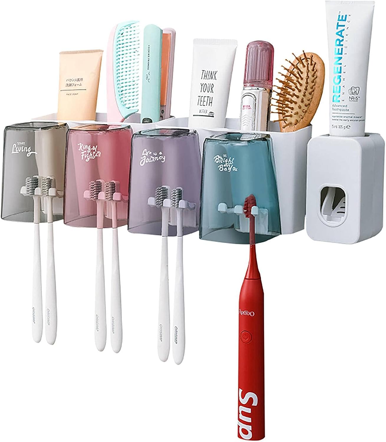 Toothbrush Holders For Bathroom, Toothbrush Rack Set With Toothpaste