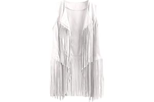 TUDUOMS Womens Vintage Western Fringe Vest Tops Classic Suede Leather 70s Cowboy Shirt Sleeveless Tassels Cardigan Jackets