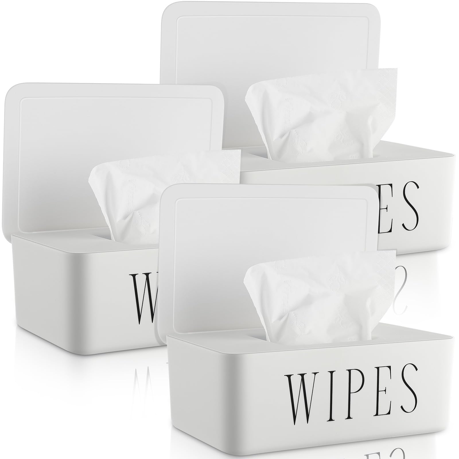 Photo 1 of Singhoow 3 Pcs Large Baby Wipes Dispenser Refillable Wipe Holder with Lid Toilet Wipes Container for Bathroom Tissue Paper Storage Box for Home Office Cars (White,Small)