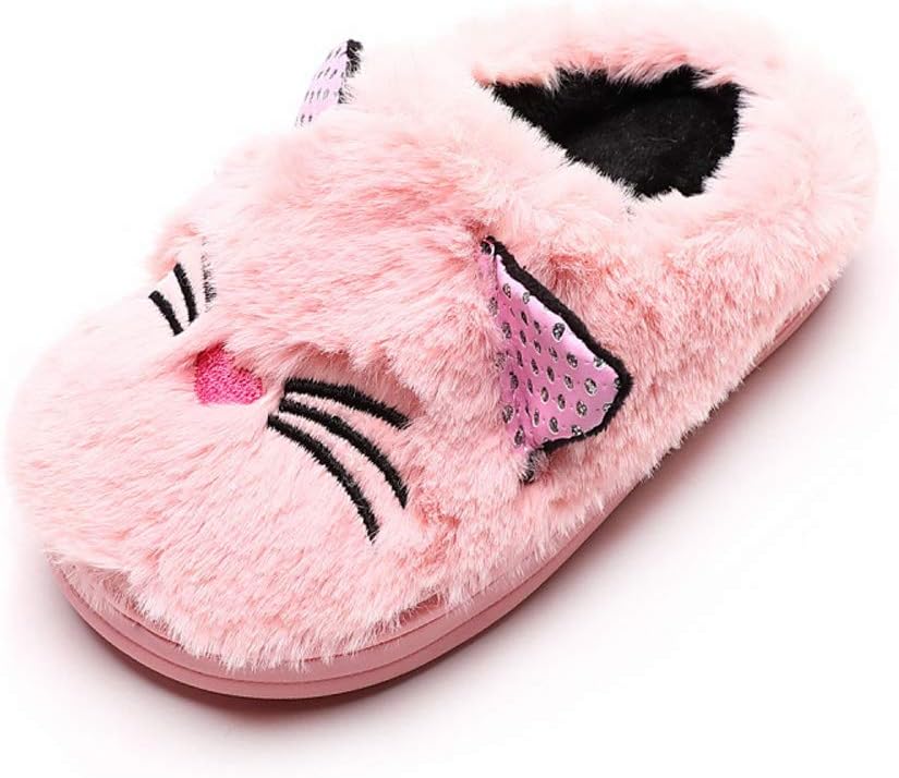 Tongzone Little Kids Cat Slippers Girls Boys Nonslip Cartoon Animal Winter Warm House Slippers