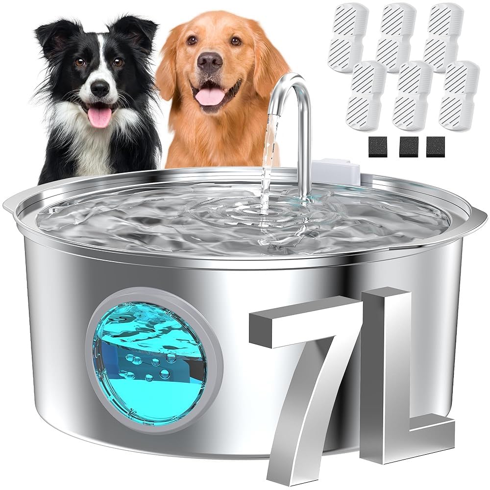Photo 1 of Pet Water Fountain for Large Dogs: Metal Dog Water Fountain - Silent Big Cat Fountains - 7L/236oz/1.8G Dog Drinking Fountains Inside - GROOKPET Water Fountains for Pets Indoor Large - 9 Filters