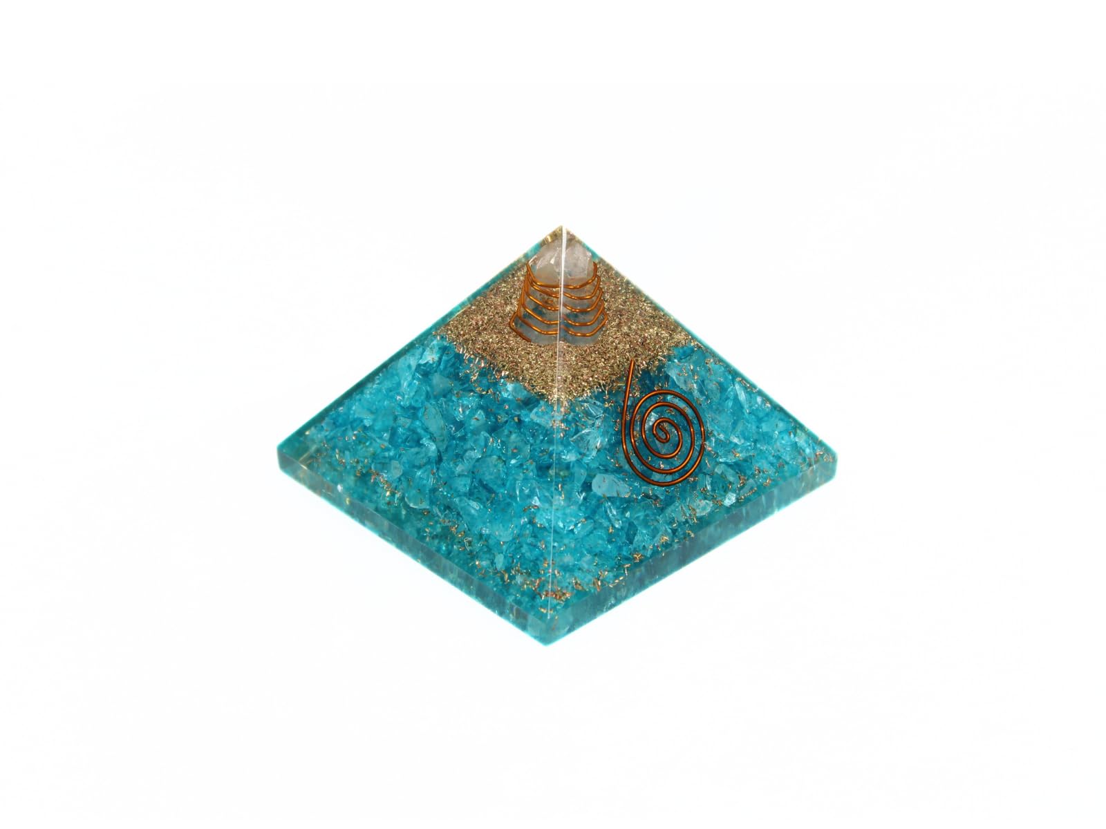 Jet International Men's Exquisite A++ Blue Chakra Orgone Pyramid Crystal Gemstones Copper Metal Mix Rare Healing Positive Energy Tetrahedron Sacred Onyx Geometry Memory Concentration Meditation