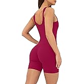 PAVOI ACTIVE Workout One-Piece for Women - Square Neck Gym Bodysuit Built-In Shelf Bra 5" Romper Jumpsuit Shorts - HiPerform