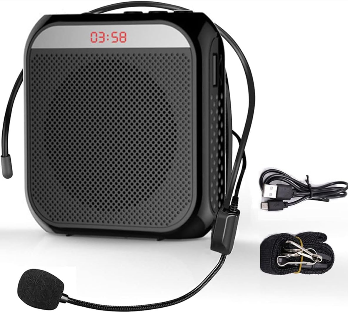 Portable Voice Amplifier for Teachers,2200 mAh,Rechargeable Microphone for Teachers,Digital Display Small Speaker Amplifier with Wired Microphone-Black