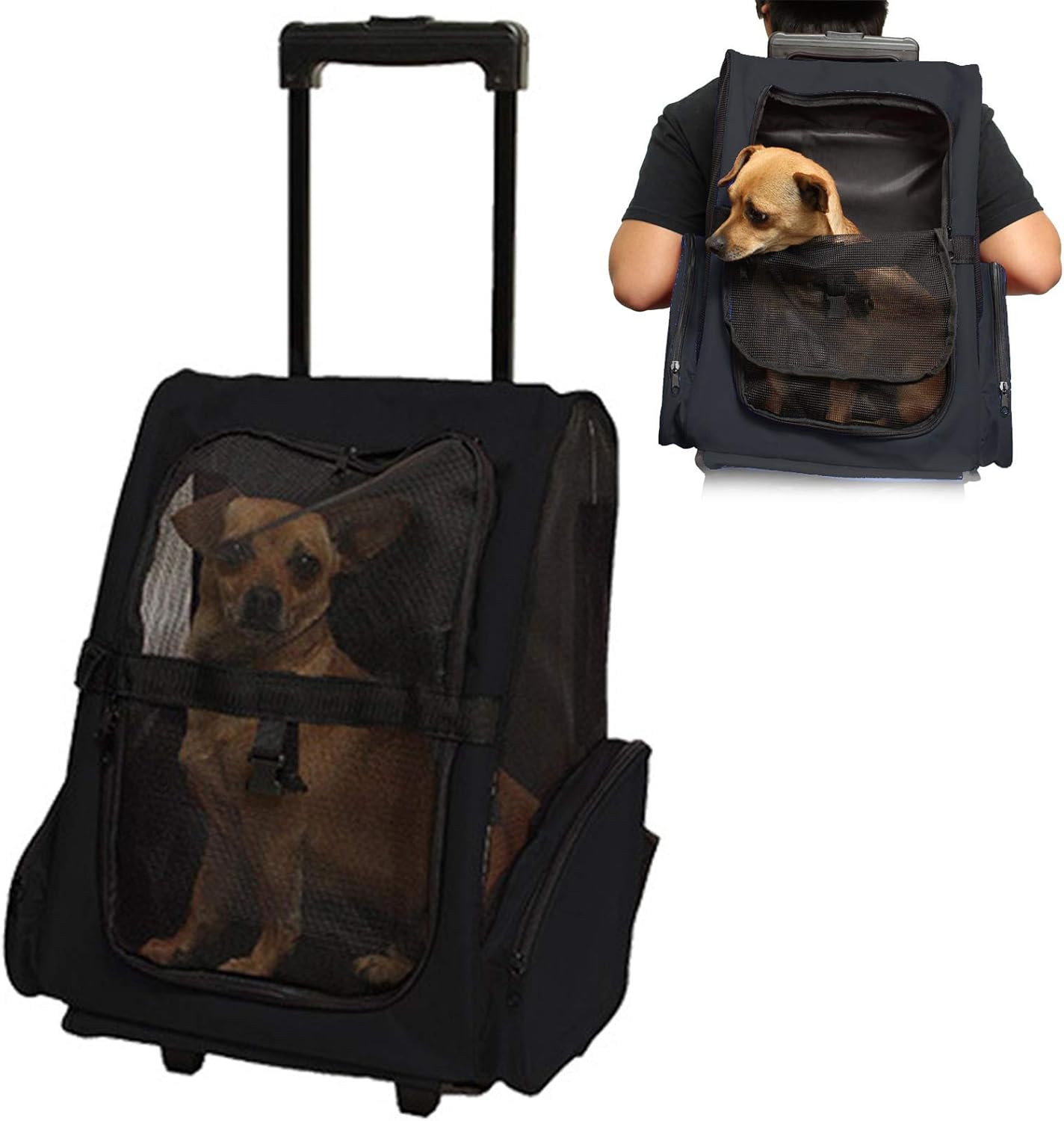 Pet Carrier Backpack with Removable Wheels, Pet Travel Rolling Backpack,Strong