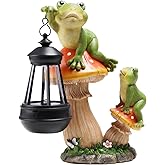 Ovewios Garden Frogs Statue, Large Funny Frogs Figurine Climbing on Mushroom and Holding a Solar LED Lantern Resin Ornament for Patio Yard Lawn Porch Outdoor Decor, Women/Gardening Decoration Gifts